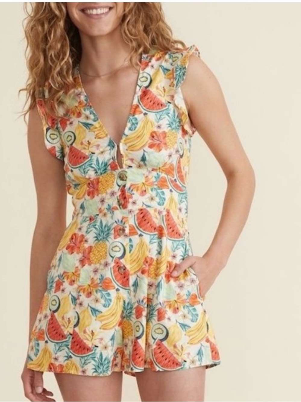 Marine Layer Fruit-Print V-Neck Mini romper - Multicolor